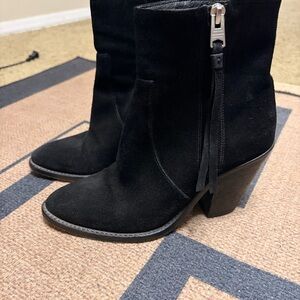All Saints Black Suede Ankle Booties with Side Zip